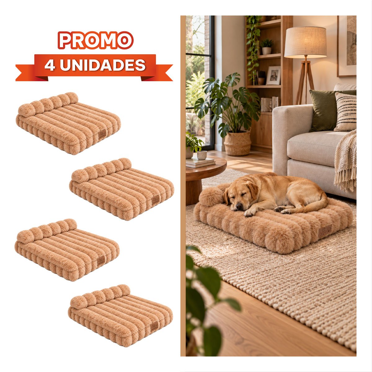 PACK4 CAMA RECTANGULAR CON ALMOHADA EN RAYAS MARRON PARA PERRO DE USO COMODO YREGALO STICKER - 1