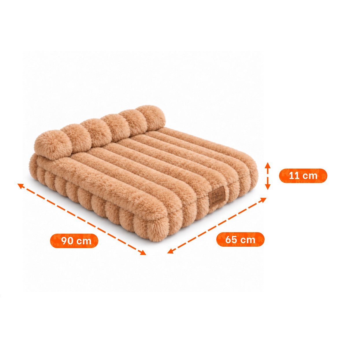 PACK4 CAMA RECTANGULAR CON ALMOHADA EN RAYAS MARRON PARA PERRO DE USO COMODO YREGALO STICKER - 2