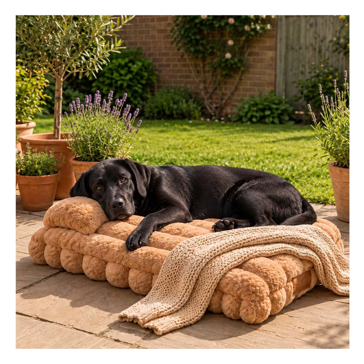 PACK4 CAMA RECTANGULAR CON ALMOHADA EN RAYAS MARRON PARA PERRO DE USO COMODO YREGALO STICKER - 3