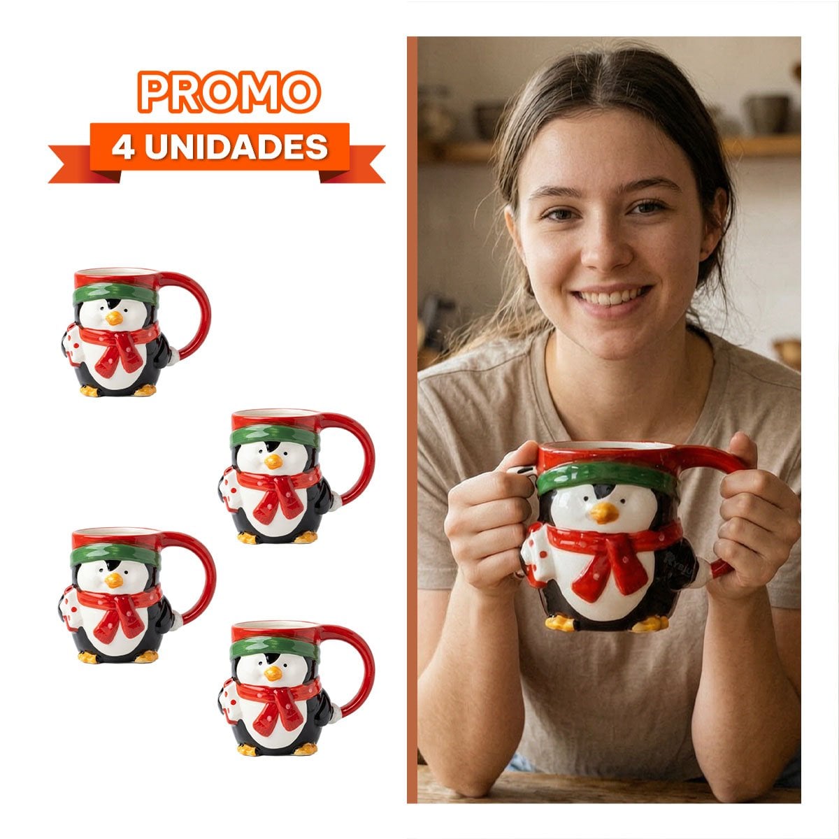 PACK4 MUG DE PINGUINO PARA NAVIDAD NEGRO - 1