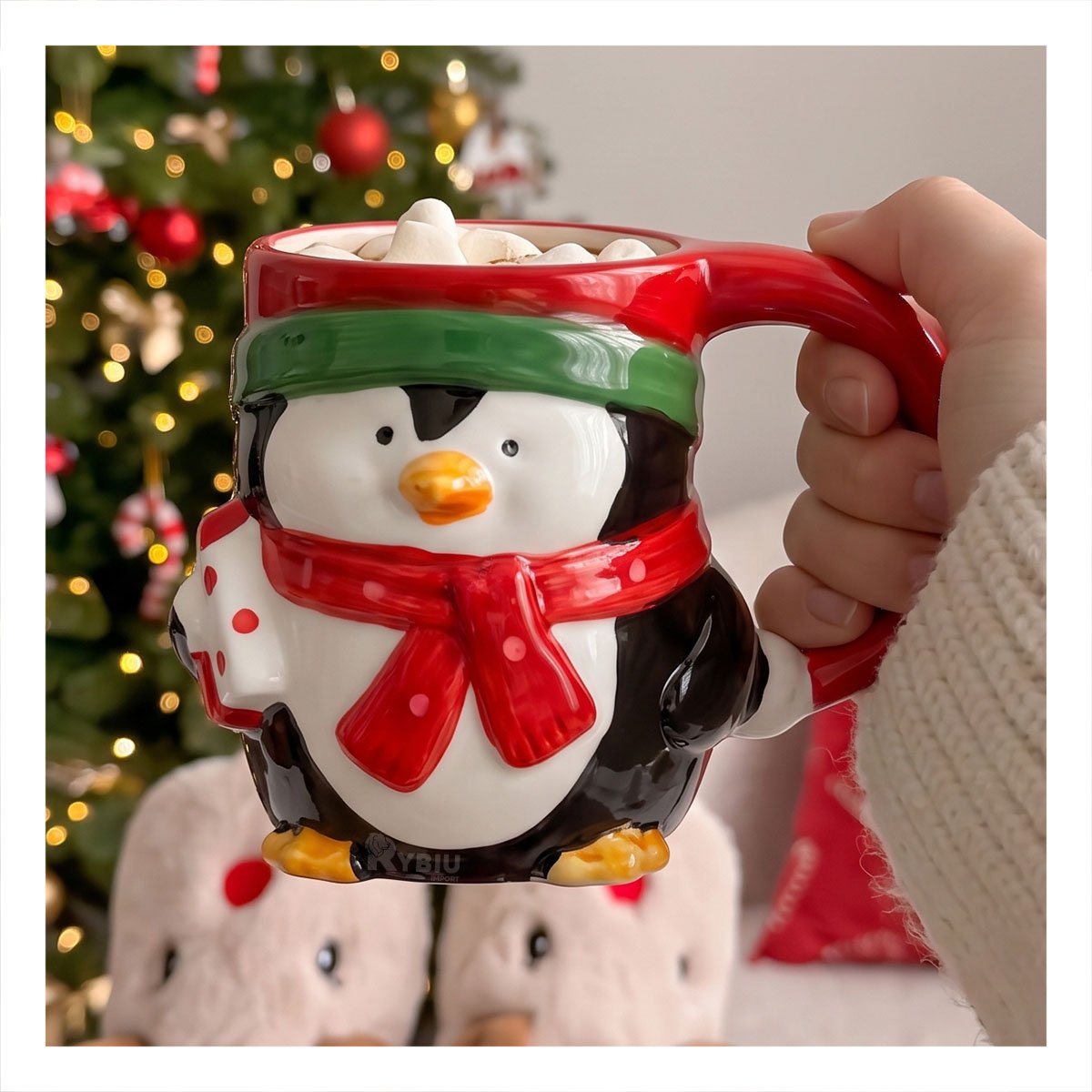 TAZA DE PINGUINO PARA NAVIDAD NEGRO Y STICKY - 1
