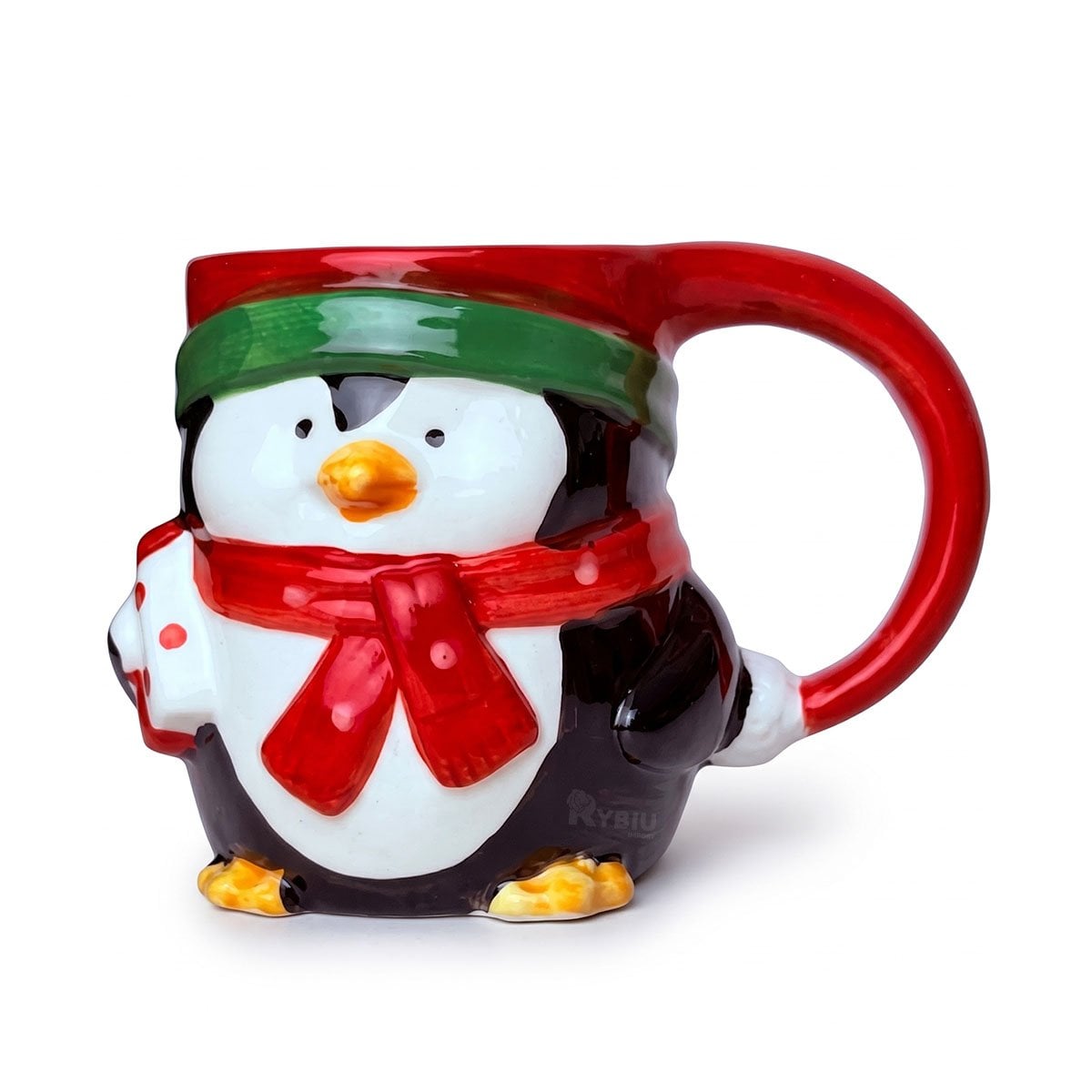 TAZA NAVIDEÑA CON FORMA DE PINGUINO NEGRO Y LIGAS REGALO - 1