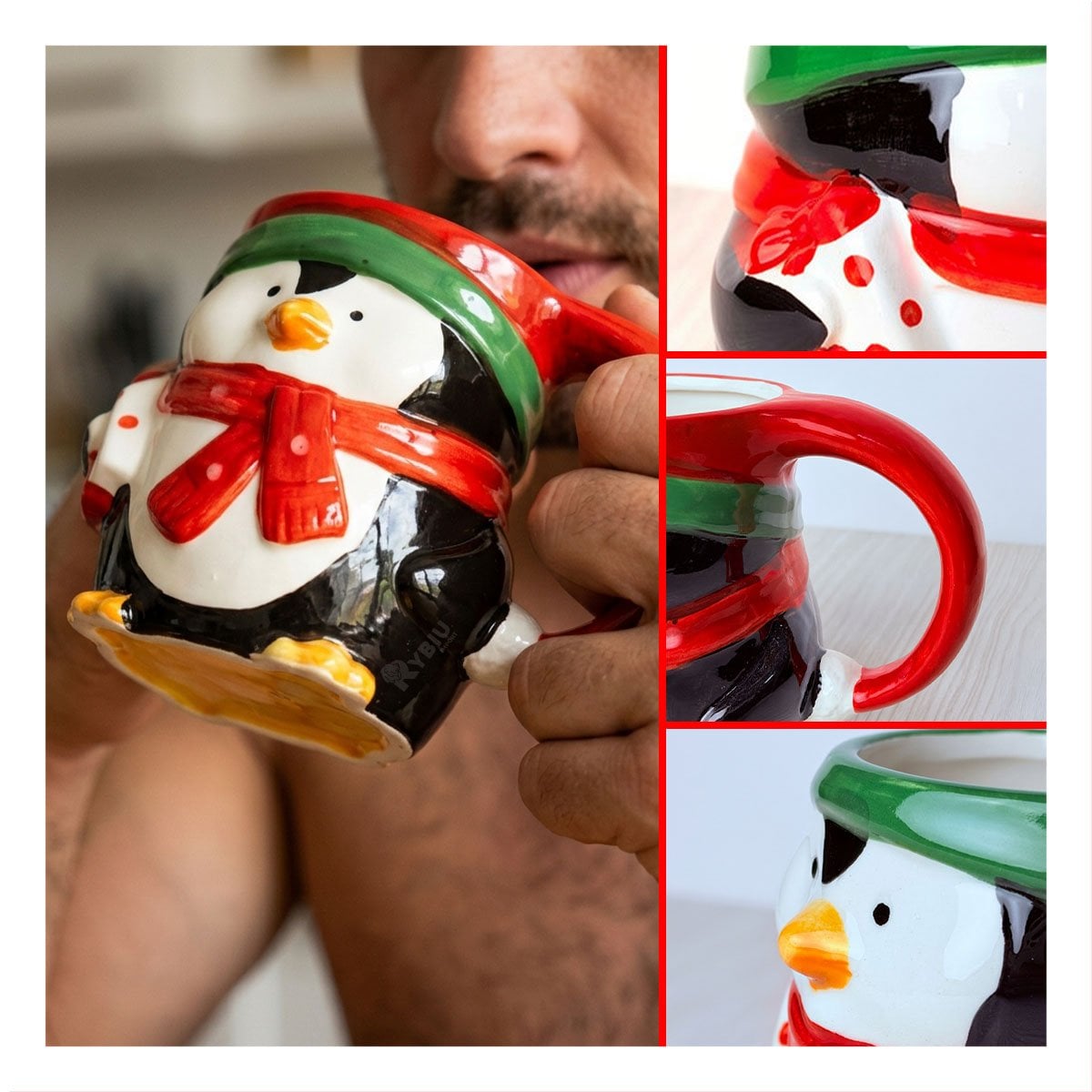 TAZA CON FORMA DE PINGUINO NEGRO Y REGALO STICKER - 3