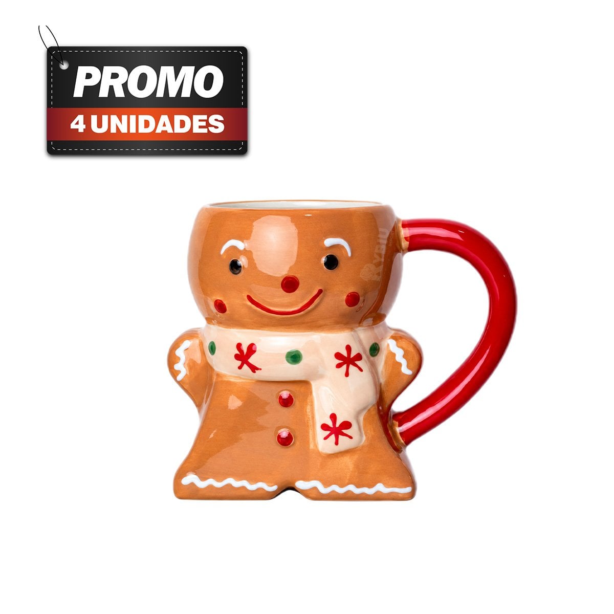 PACK4 MUG DE MUÑECO DE GALLETA CON CHALINA PARA NAVIDAD MOSTAZA - 1