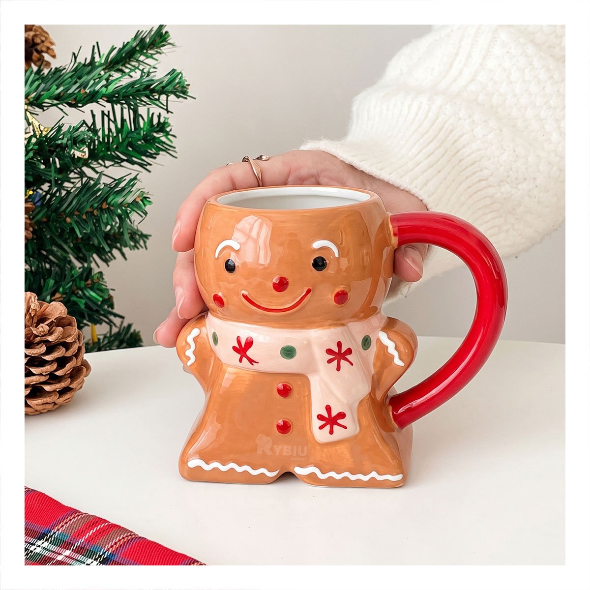 PACK4 MUG DE MUÑECO DE GALLETA CON CHALINA PARA NAVIDAD MOSTAZA - 3