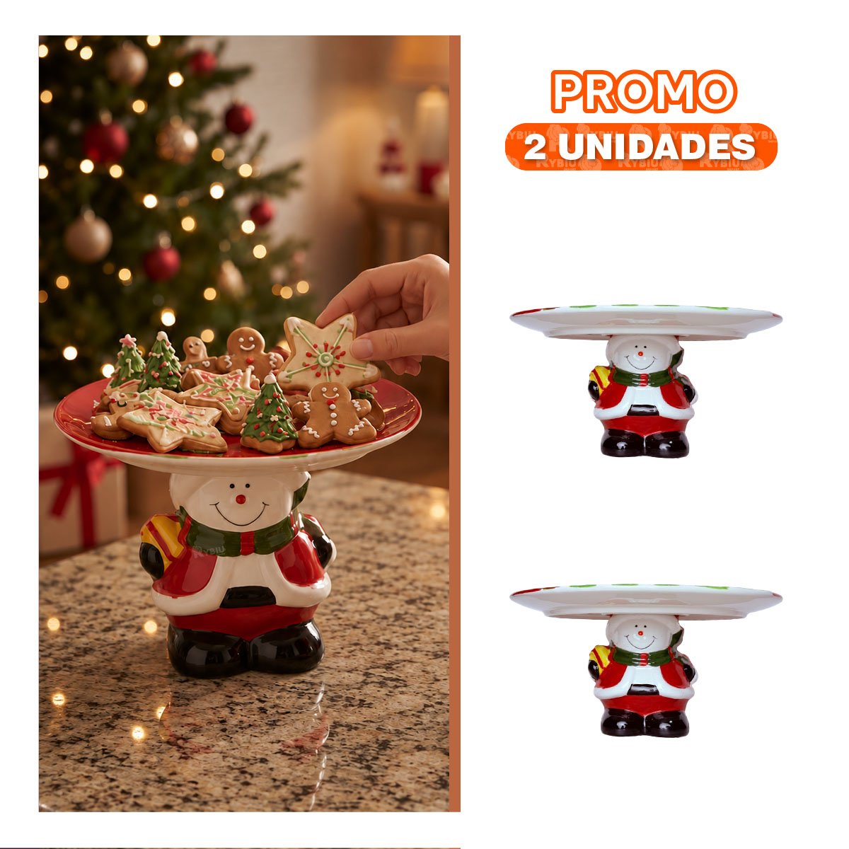 PACK2 BASE PARA TORTA ROJA FESTIVA MUÑECO DE NIEVE SOSTENIENDO EL PLATO YPAPEL REGALO - 1