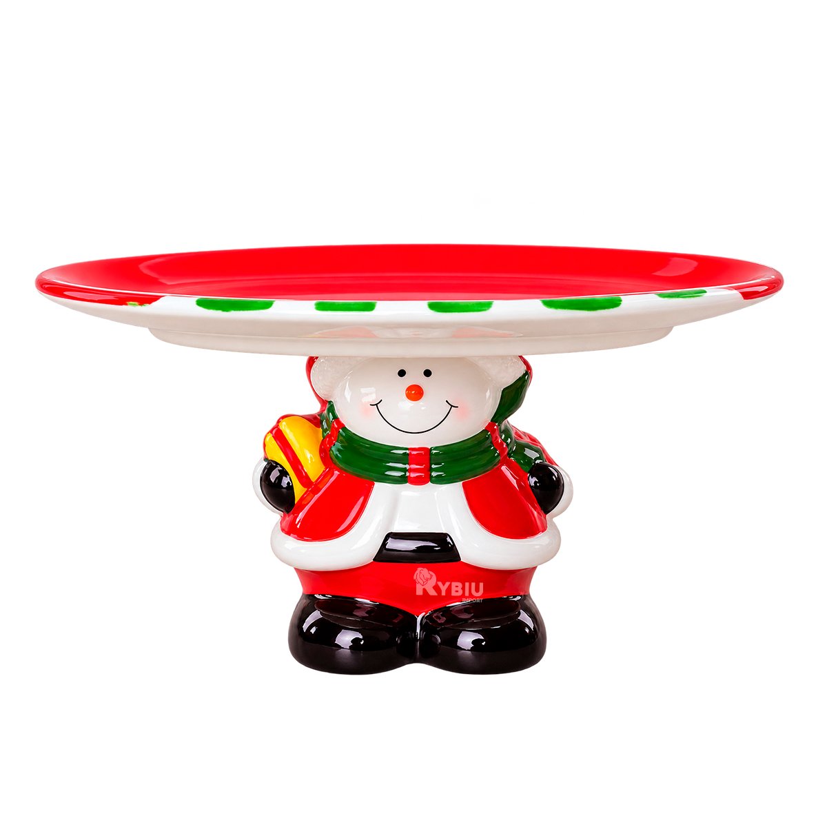 PLATO PARA TORTA ROJO CON MUÑECO DE NIEVE SOSTENIENDO EL PLATO PARA CENA YLIGAS REGALO - 1