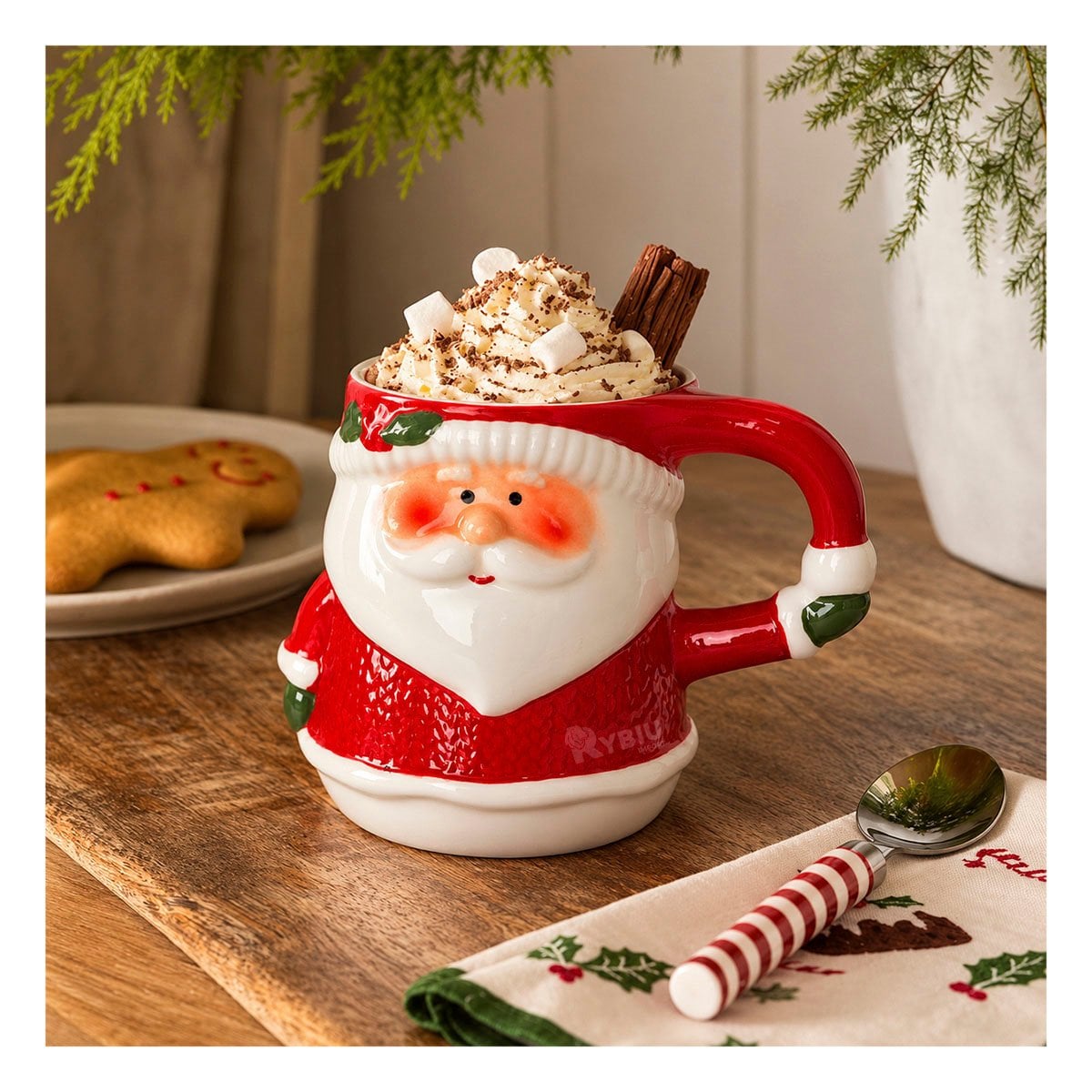 TAZON DE NAVIDAD CON PAPA NOEL EN RELIEVE ROJO 15X10X12CM Y REGALO STICKER - 1