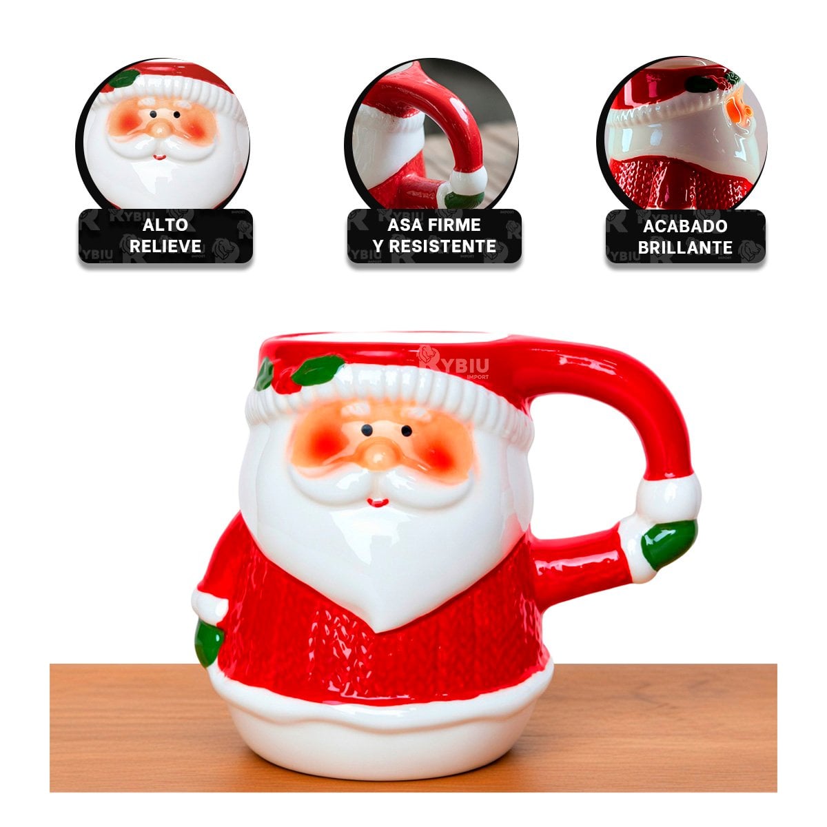 TAZON DE NAVIDAD CON PAPA NOEL EN RELIEVE ROJO 15X10X12CM Y REGALO STICKER - 4