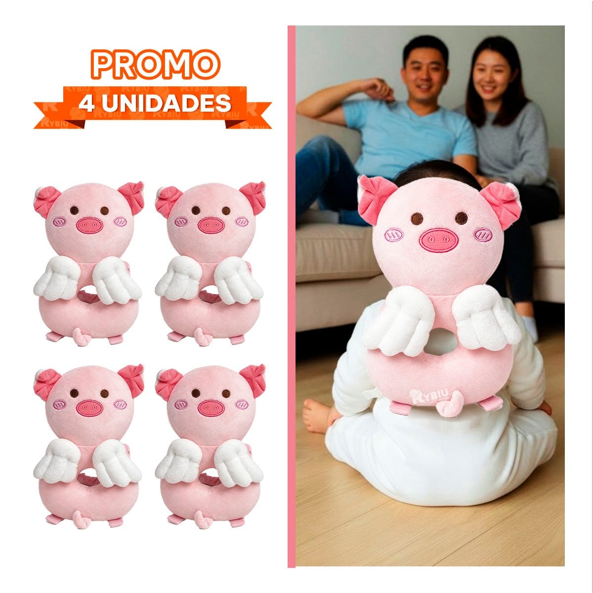 PACK4 COJIN ANTICAIDA PARA DESCANSO SEGURO ROSADO YPAPEL REGALO - 1