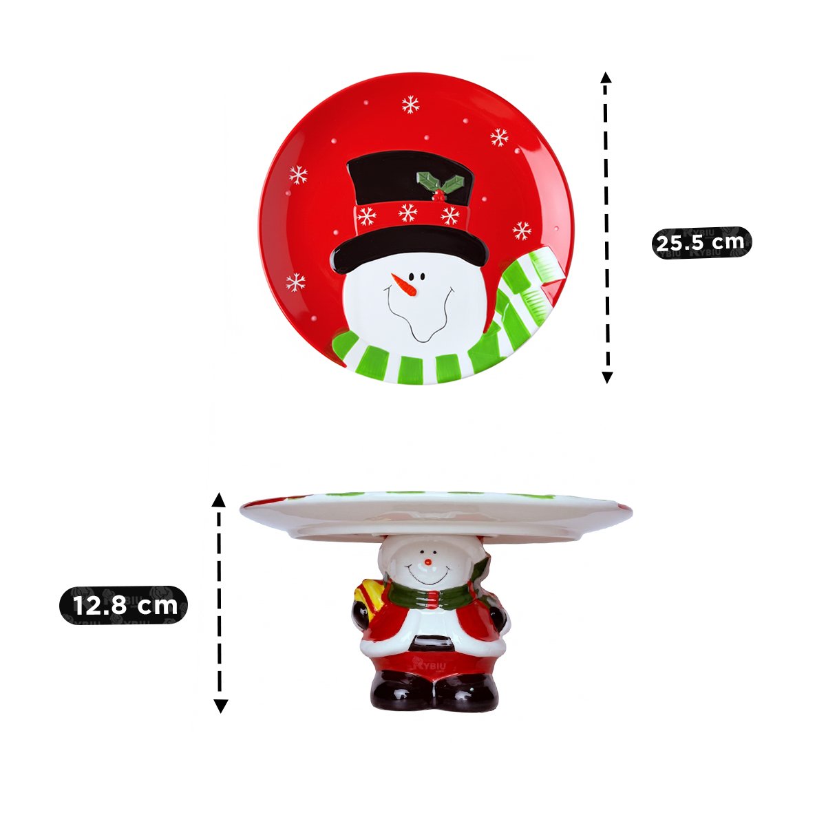 SOPORTE PARA PASTEL ROJO CON MUÑECO DE NIEVE SOSTENIENDO EL PLATO EN FIESTA YREGALO STICKER - 2