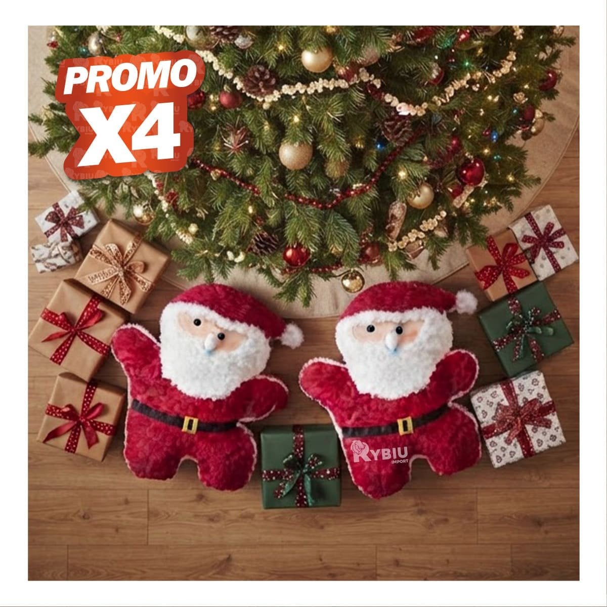 PACK4 COJIN DE PELUCHE CRESPO CON DISENO DE PAPA NOEL ROJO YREGALO STICKER - 1