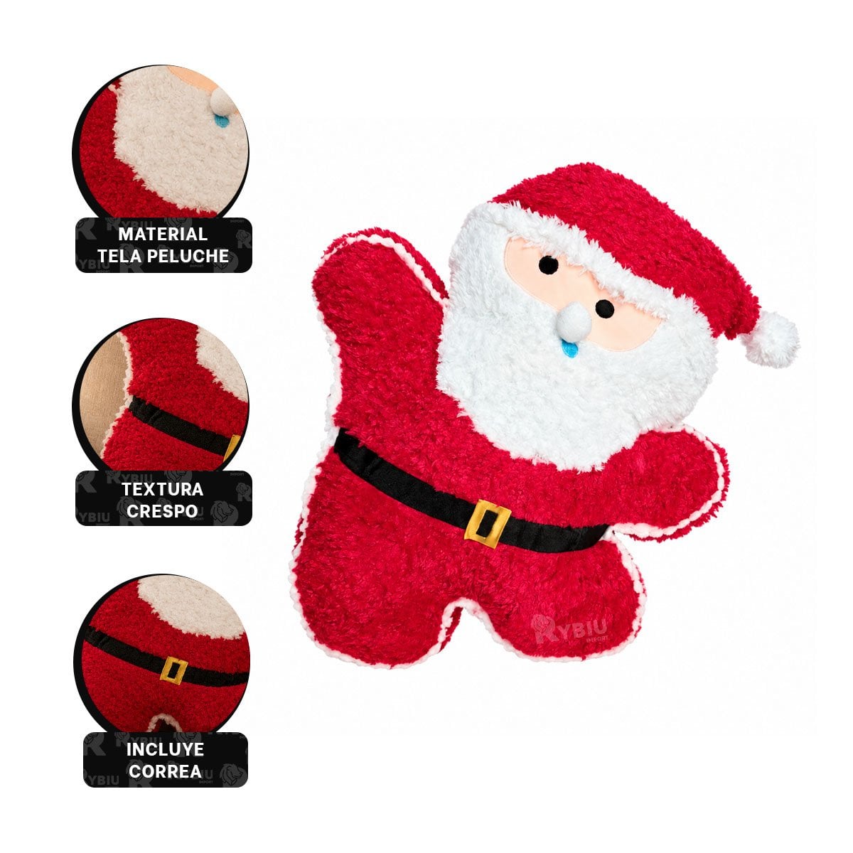 PACK4 COJIN DE PELUCHE CRESPO CON DISENO DE PAPA NOEL ROJO YREGALO STICKER - 4