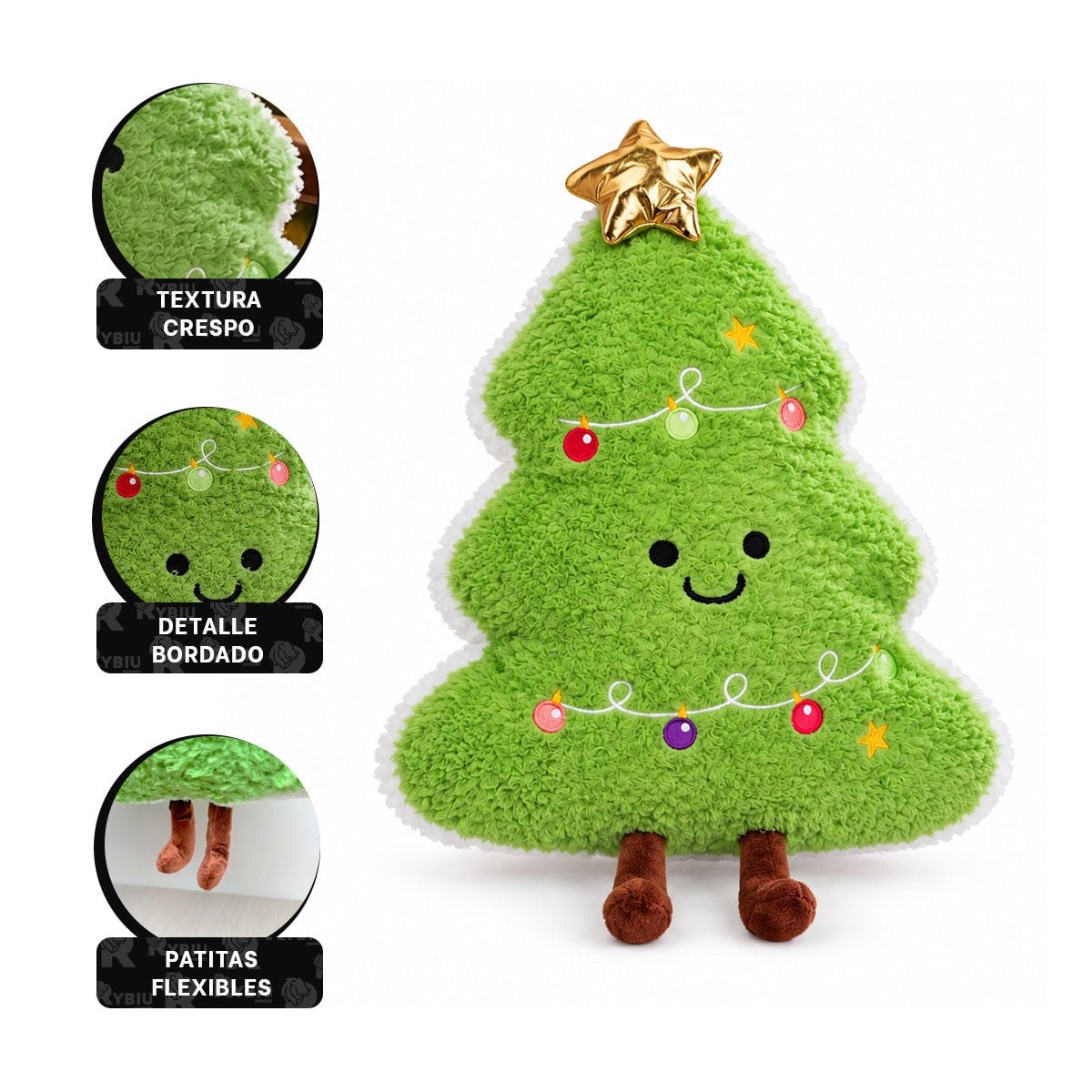 PACK4 COJIN DE PELUCHE CRESPO CON SILUETA DE ARBOL DE PINO VERDE CLARO YREGALO STICKER - 4