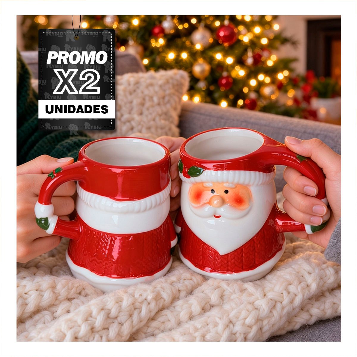 PACK2 MUG FESTIVO CON FIGURA DE PAPA NOEL EN ROJO 15X10X12CM - 1