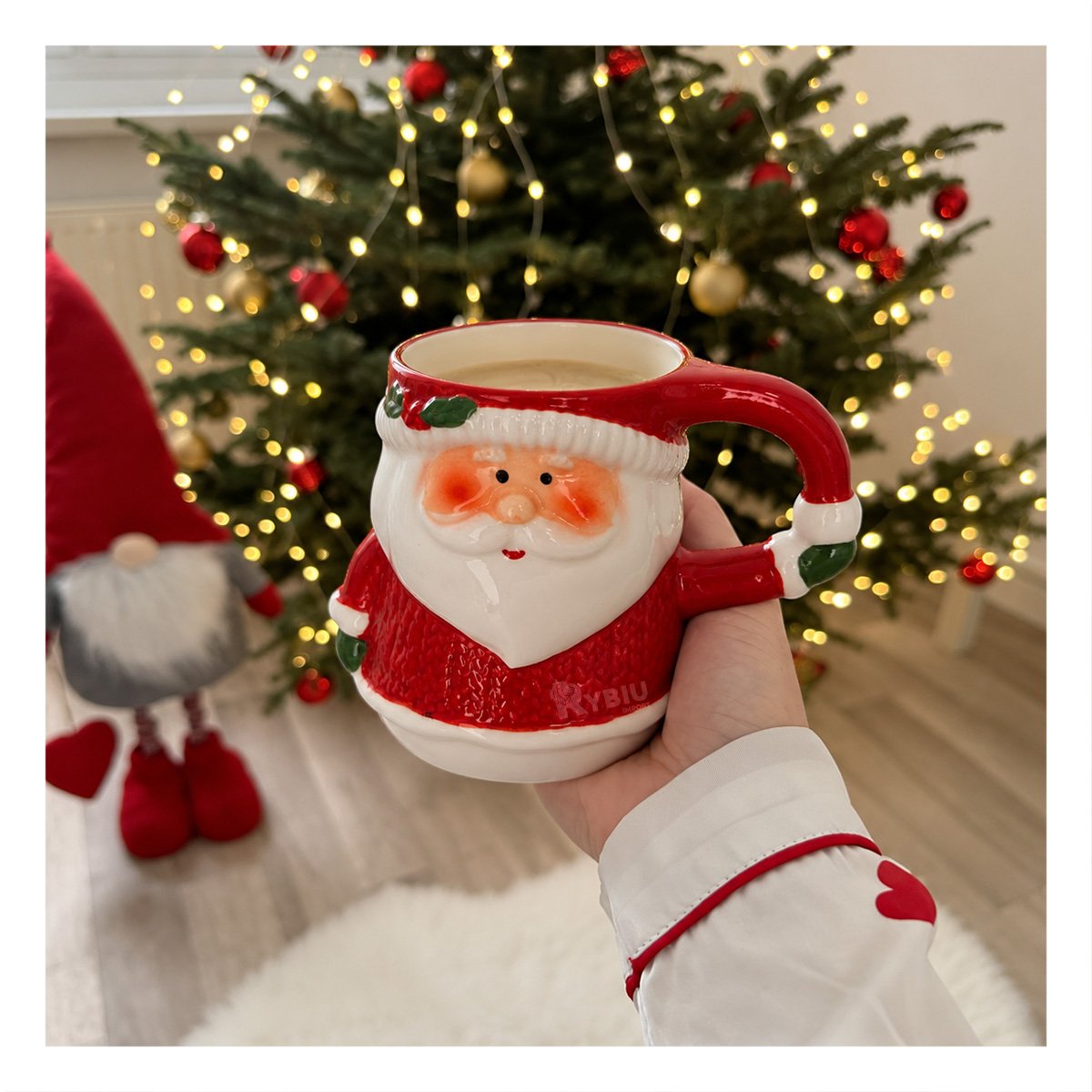 PACK2 MUG FESTIVO CON FIGURA DE PAPA NOEL EN ROJO 15X10X12CM - 3