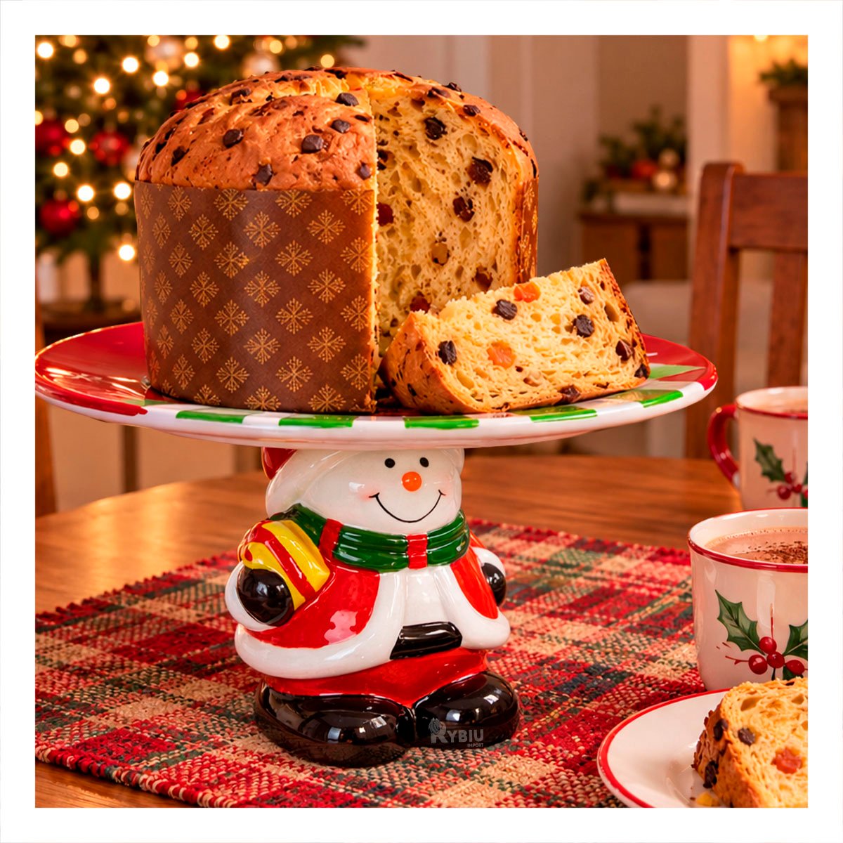 PACK4 PLATO PARA TORTA ROJO FESTIVO MUÑECO DE NIEVE SOSTENIENDO EL PLATO NAVIDAD - 3