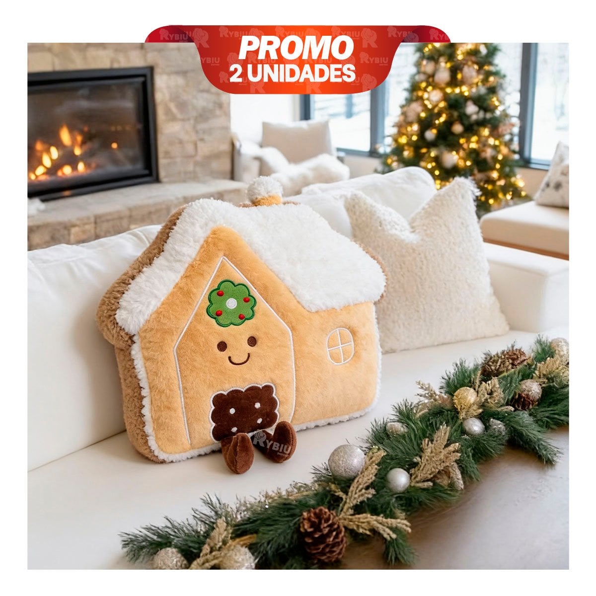 PACK2 ALMOHADILLA DECORATIVA CON FIGURA DE CASITA AMARILLO CLARO YREGALO STICKER - 1