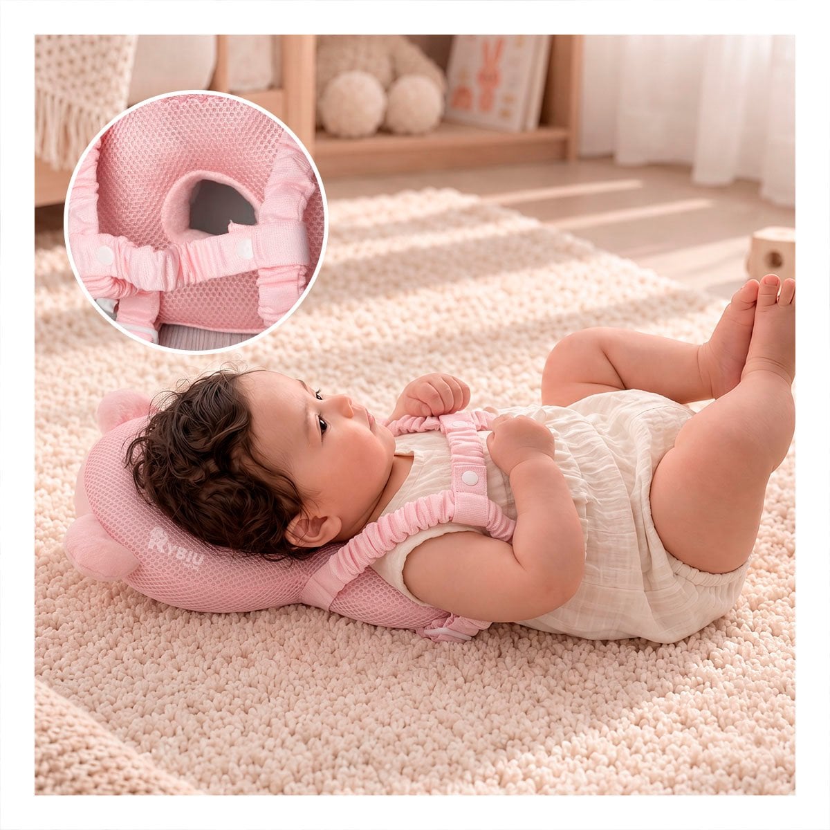 ALMOHADA ANTICAIDA PARA DESCANSO INFANTIL ROSADO Y PAPEL REGALO - 1