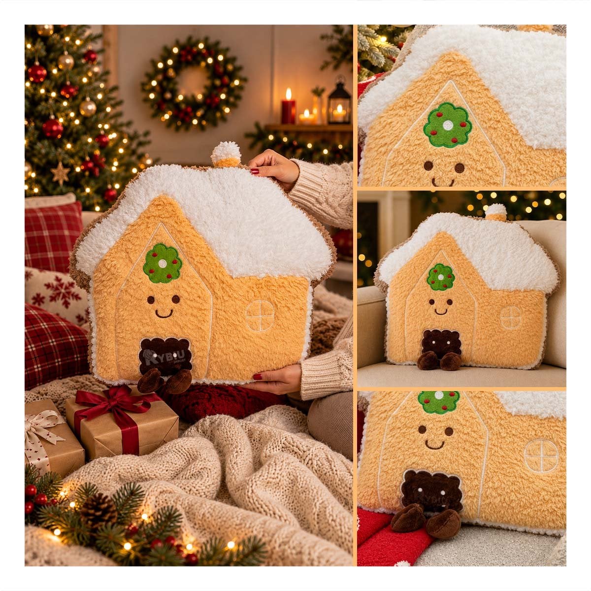 PACK2 ALMOHADON FESTIVO CON SILUETA DE CASITA NAVIDENA AMARILLO CLARO - 4