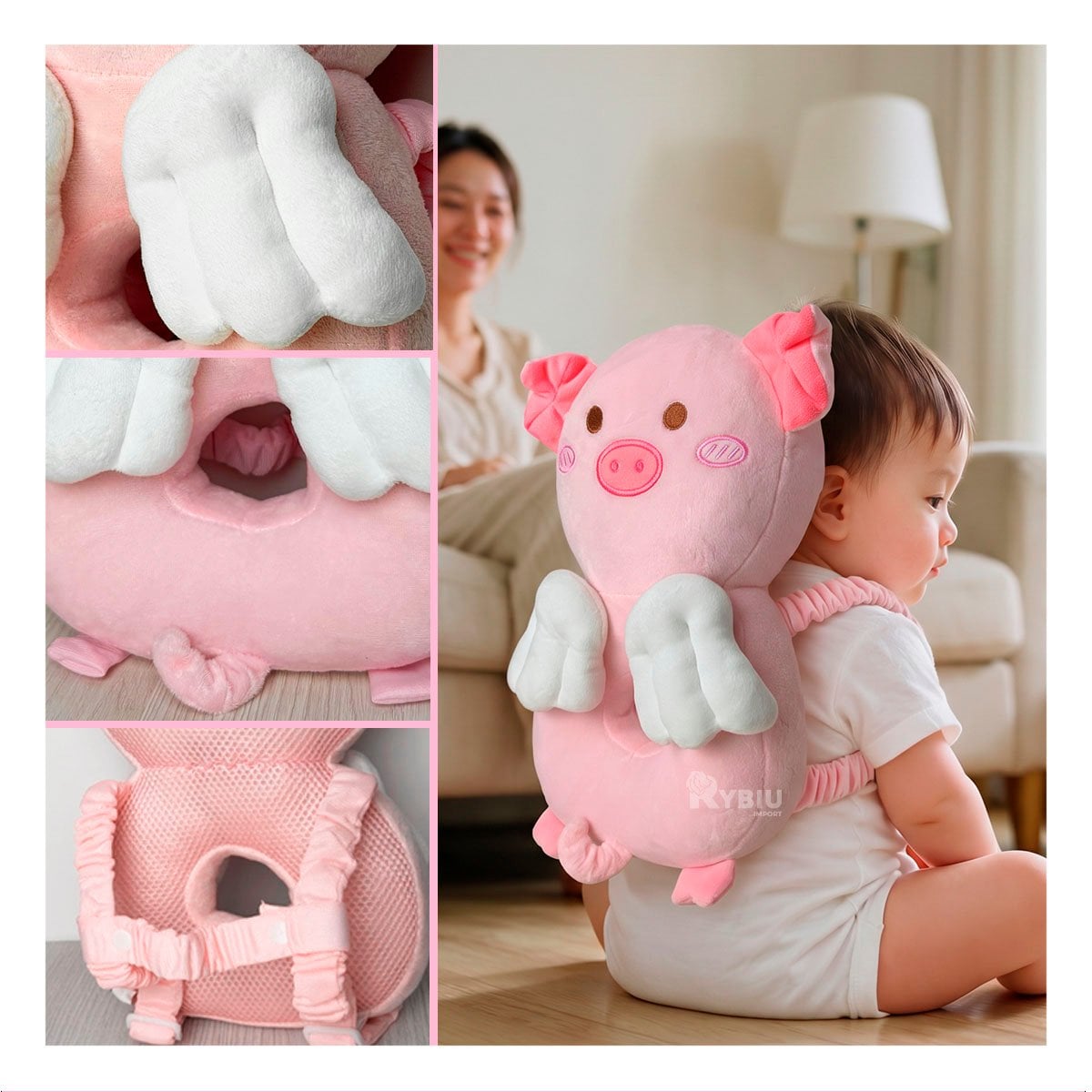 ALMOHADA PROTECTORA CON SOPORTE PARA BEBES ROSADO Y REGALO STICKER - 3
