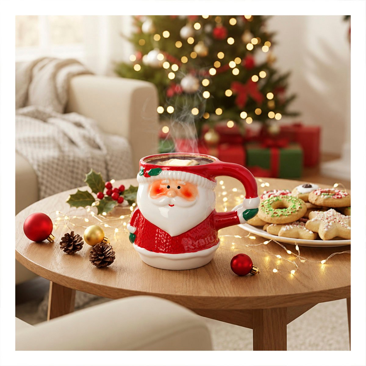 PACK2 TAZON NAVIDENO CON FIGURA DE PAPA NOEL ROJO 15X10X12CM YPAPEL REGALO - 3