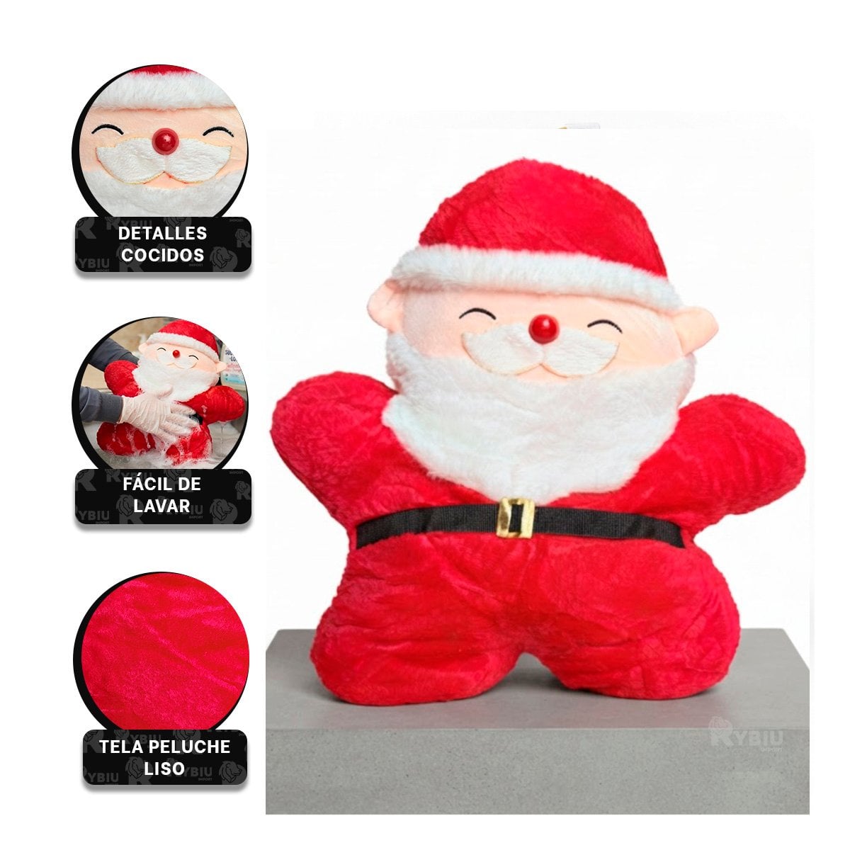 COJIN DE NAVIDAD CON PAPA NOEL Y TEXTURA LISA ROJA Y REGALO STICKER - 4