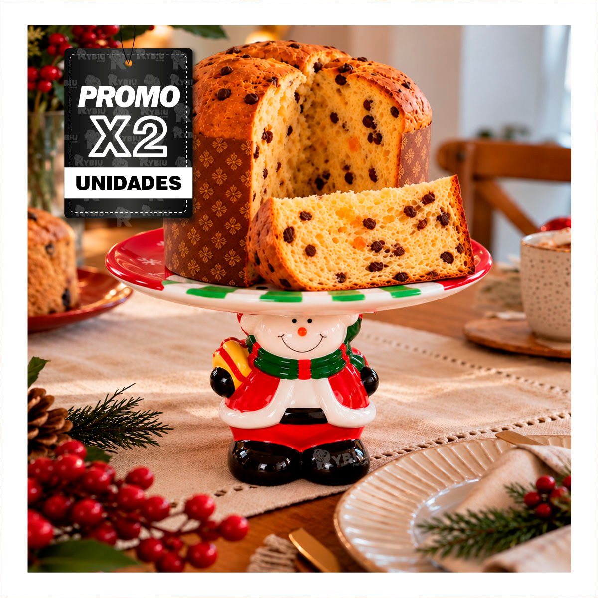 PACK2 PORTA TORTA ROJO FESTIVO MUÑECO DE NIEVE SOSTENIENDO EL PLATO PARA NAVIDAD - 1