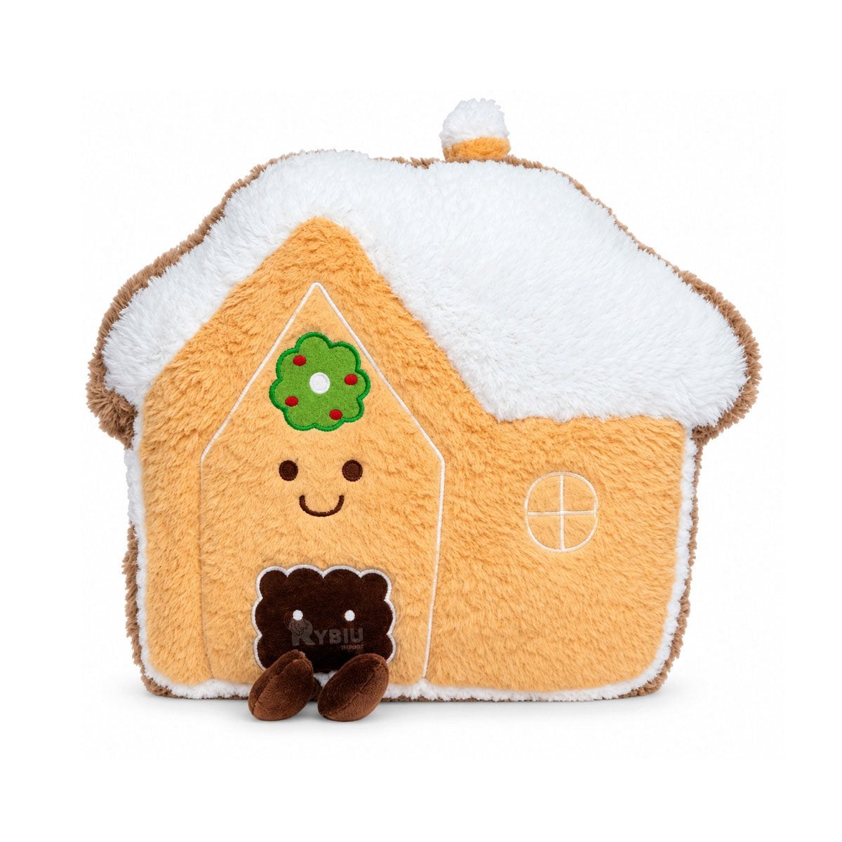 ALMOHADILLA NAVIDENA CON FORMA DE CASITA AMARILLO CLARO Y LIGAS REGALO - 1