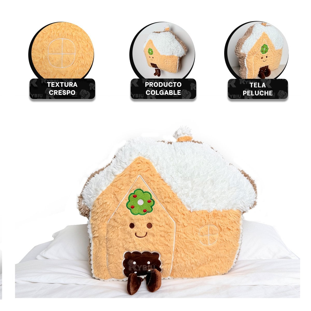 ALMOHADILLA NAVIDENA CON FORMA DE CASITA AMARILLO CLARO Y LIGAS REGALO - 4