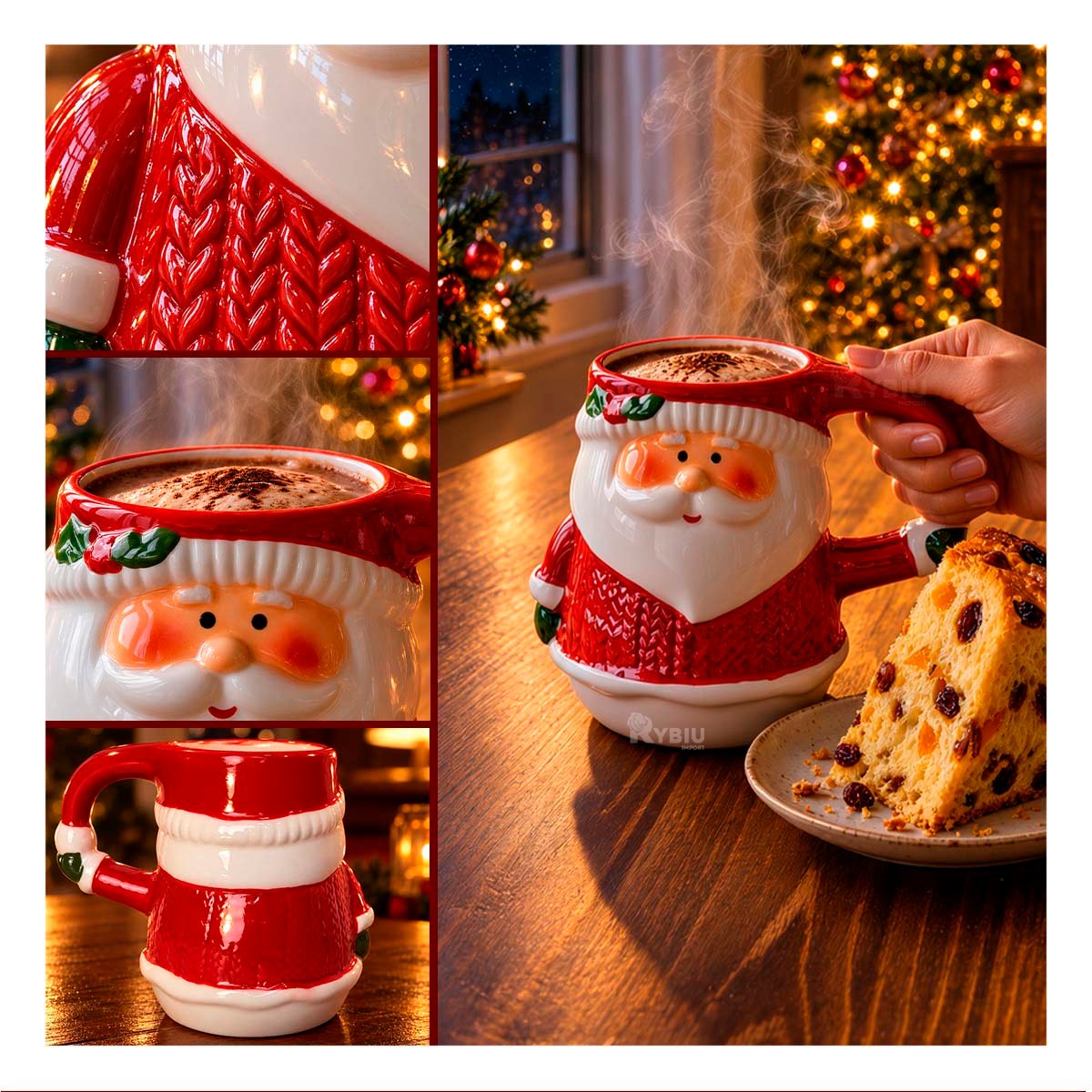 VASO DECORATIVO CON PAPA NOEL NAVIDENO ROJO 15X10X12CM Y LIGAS REGALO - 3