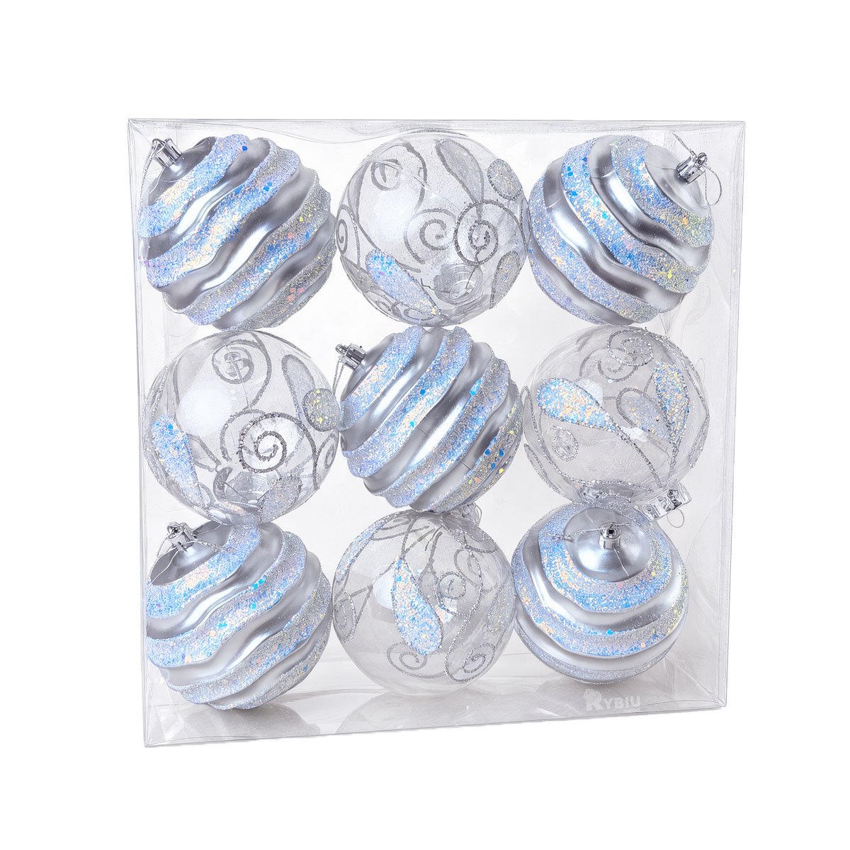 SET 9 ESFERAS DECORATIVAS PARA HOGAR 10CM PLATEADO Y LIGAS REGALO - 1