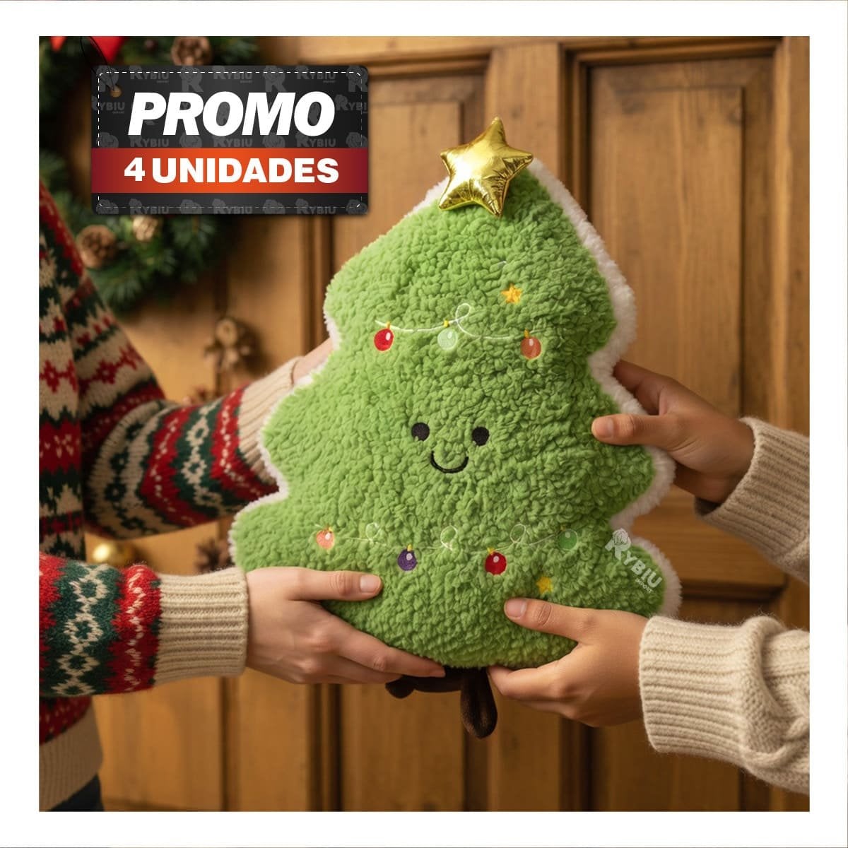 PACK4 COJIN TEMATICO CON FIGURA DE ARBOL DE PINO VERDE CLARO - 1