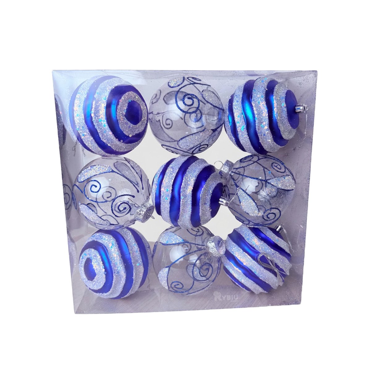 SET 9 ESFERAS DECORATIVAS PARA HOGAR 10CM AZUL Y LIGAS REGALO - 1