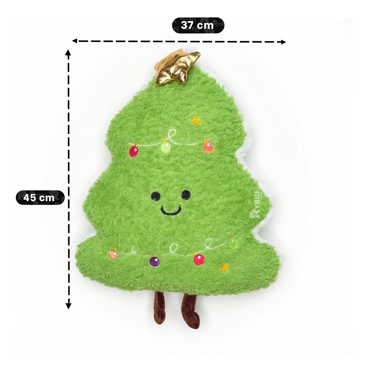 COJIN DE NAVIDAD CON DISENO DE PINO EN PELUCHE CRESPO VERDE CLARO Y REGALO STICKER - 2