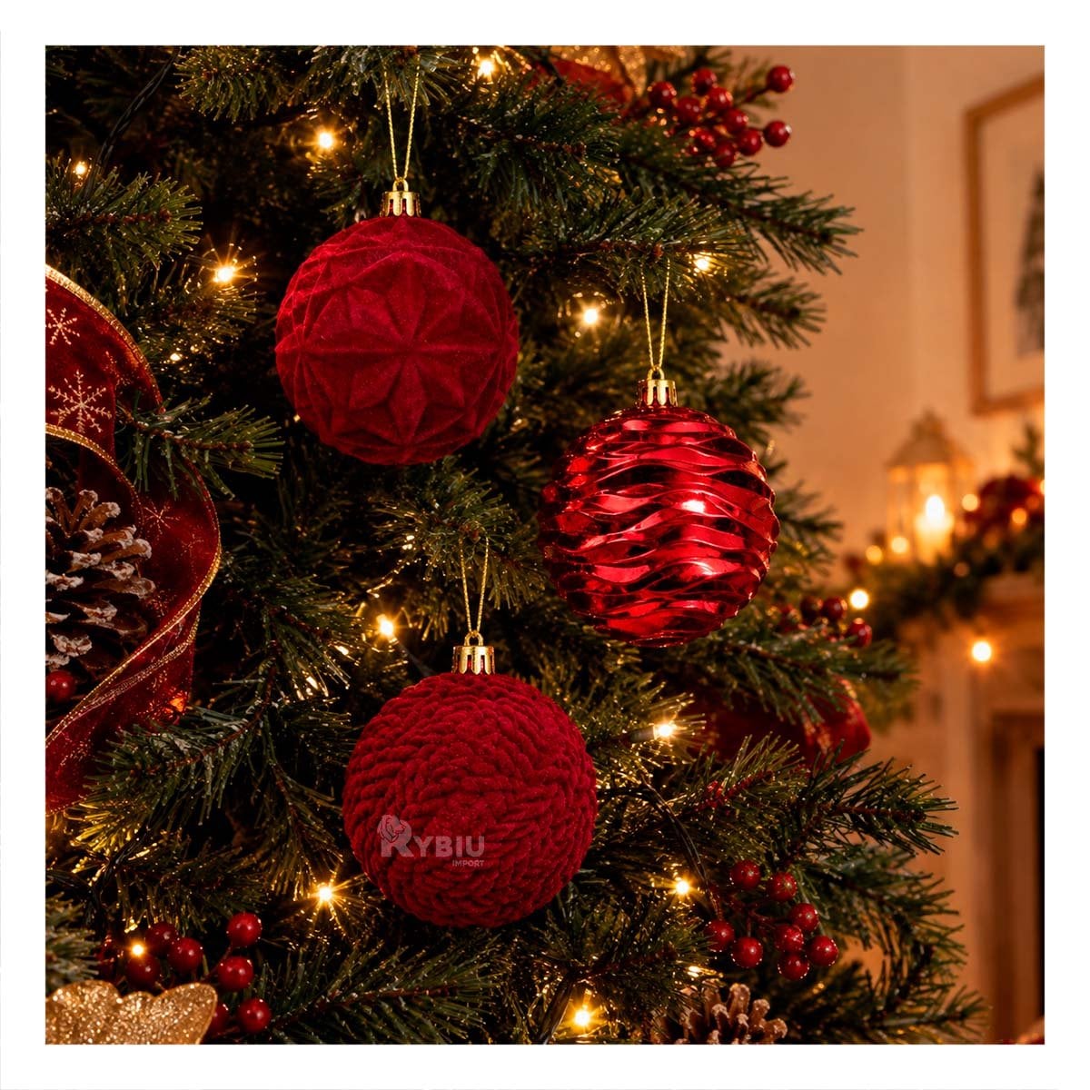 SET 9 BOLAS PARA ARBOL NAVIDENO 8CM BORGONA - 1