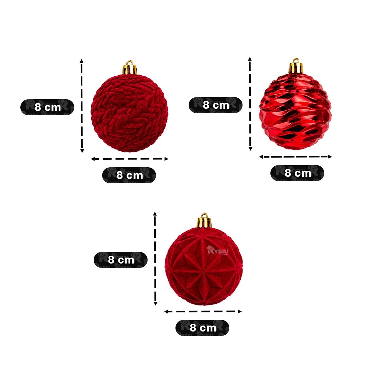 SET 9 BOLAS PARA ARBOL NAVIDENO 8CM BORGONA - 2