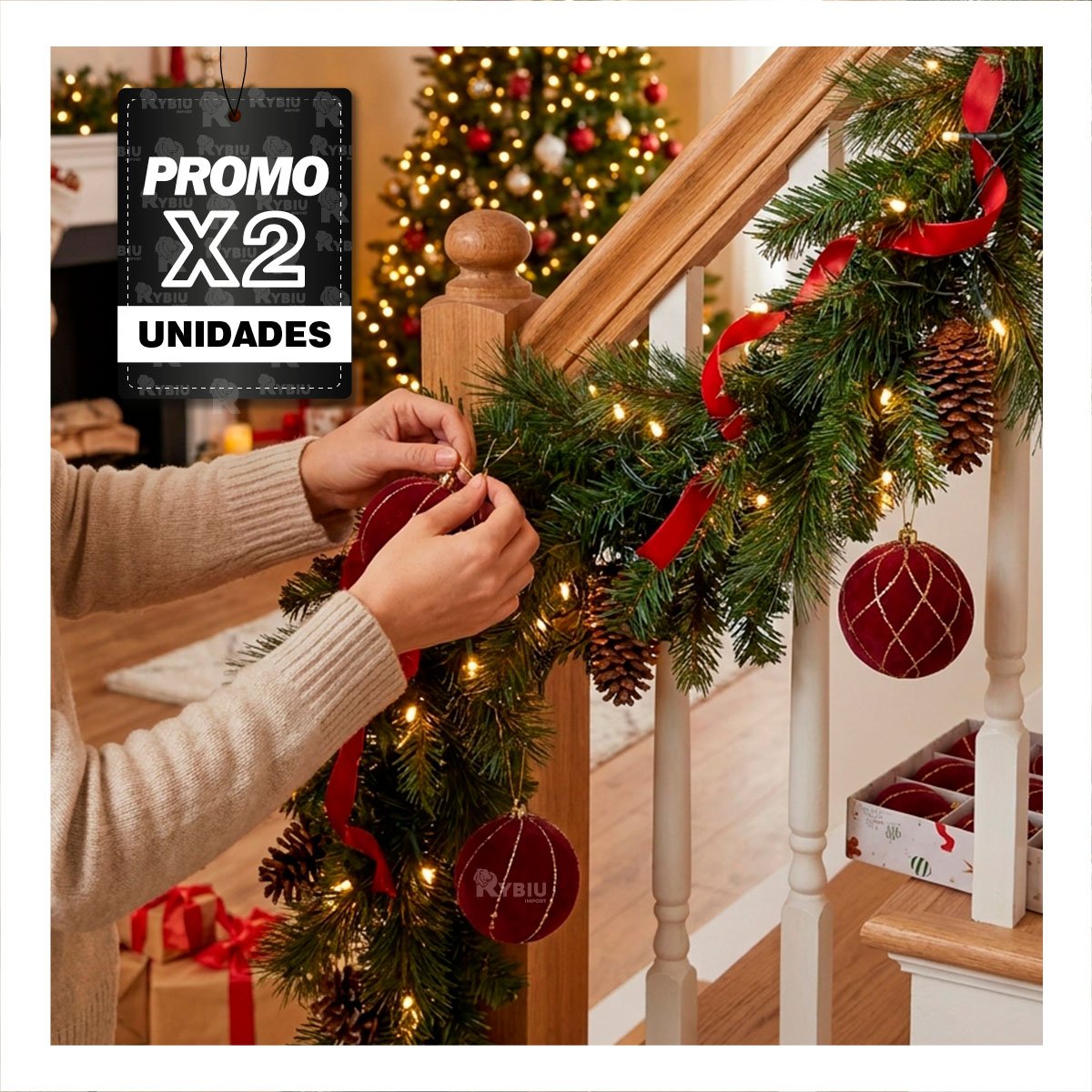 PACK2 ADORNOS 9 PARA ARBOL NAVIDENO 8CM BORGONA - 1