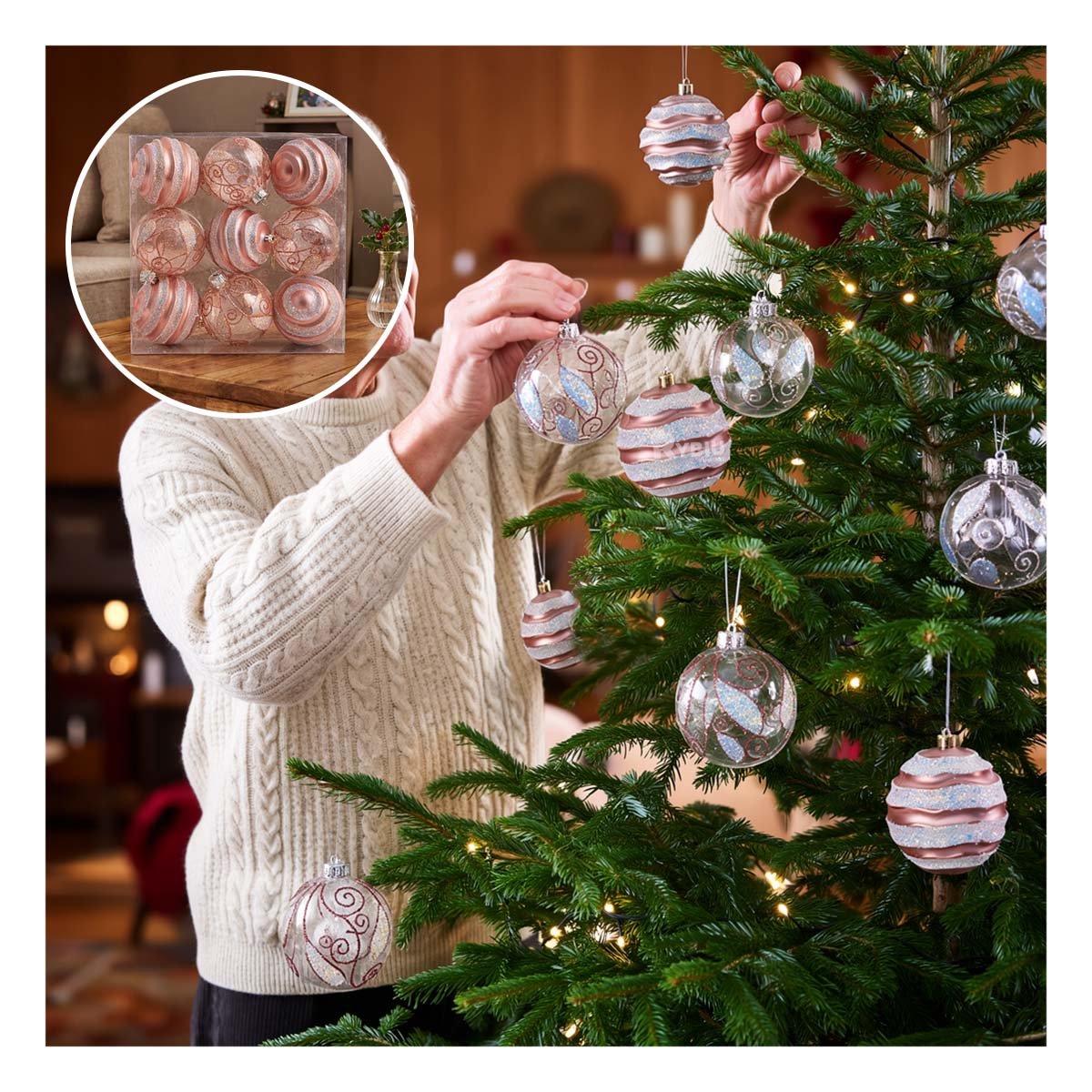 PACK2 ADORNOS 9 PARA ARBOL NAVIDENO 10CM ROSADO - 3