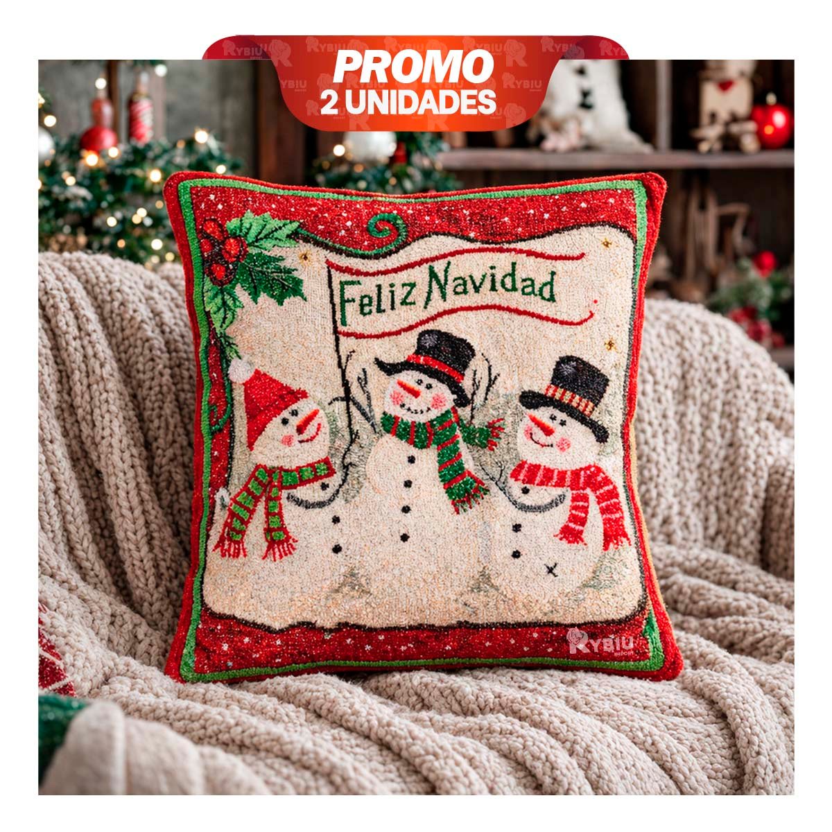 PACK2 PROTECTOR PARA COJIN CON CARTEL FESTIVO 45X45CM ROJO YREGALO STICKER - 1