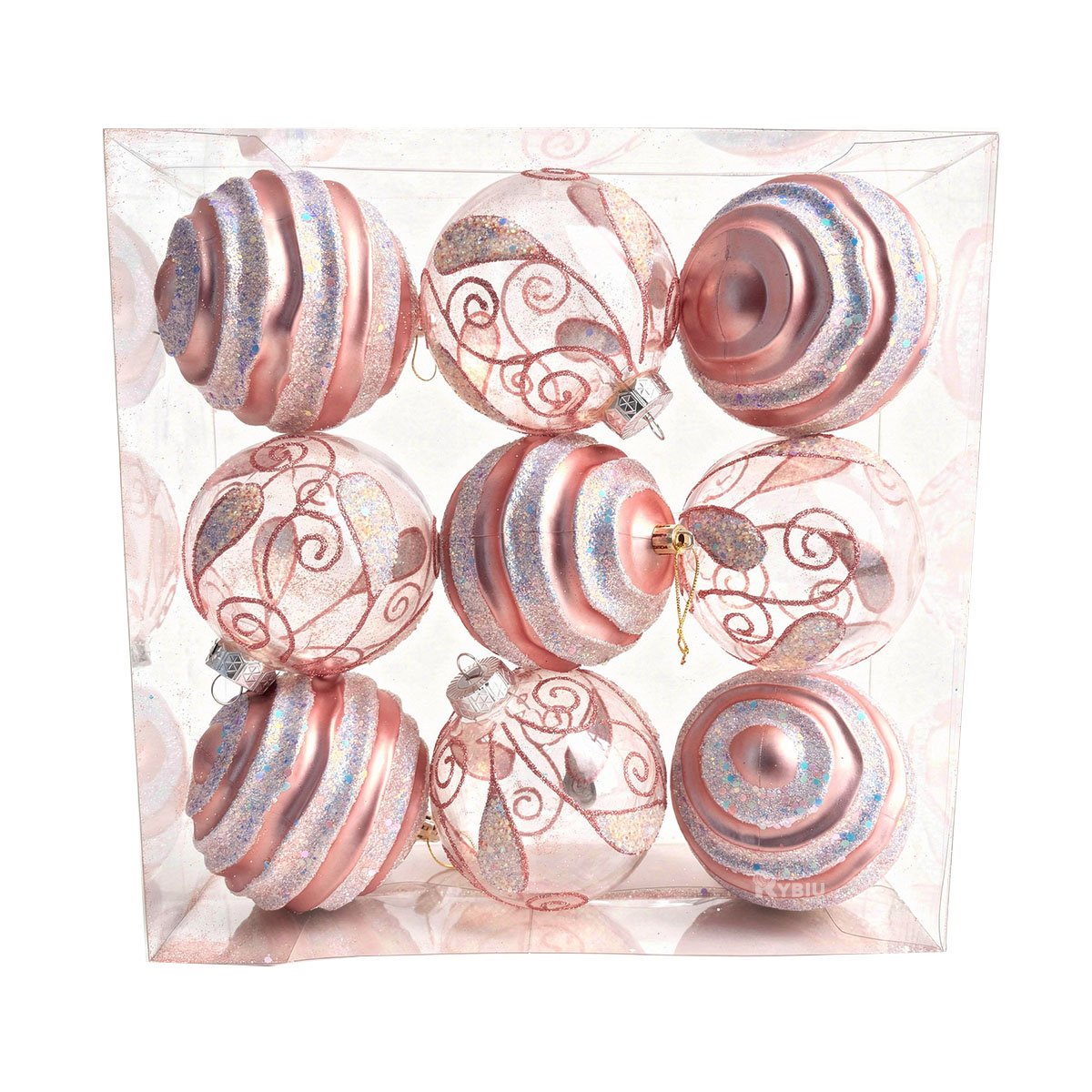 SET 9 ESFERAS DECORATIVAS PARA HOGAR 10CM ROSADO Y LIGAS REGALO - 1