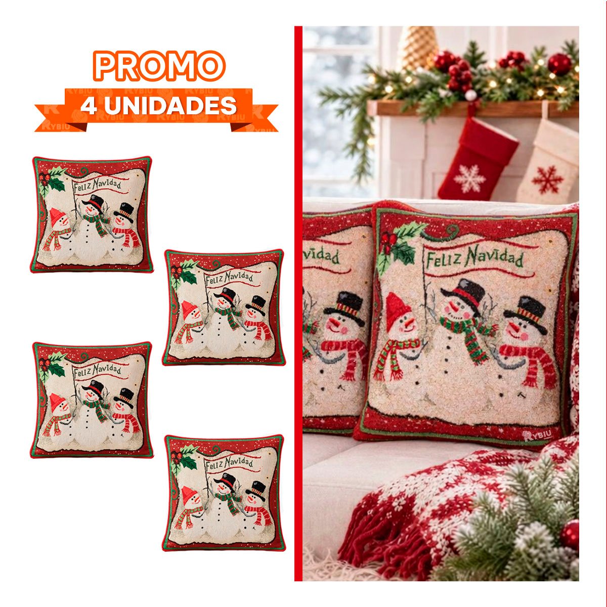 PACK4 FORRO PARA COJIN CON ESTILO FESTIVO 45X45CM ROJO YPAPEL REGALO - 1