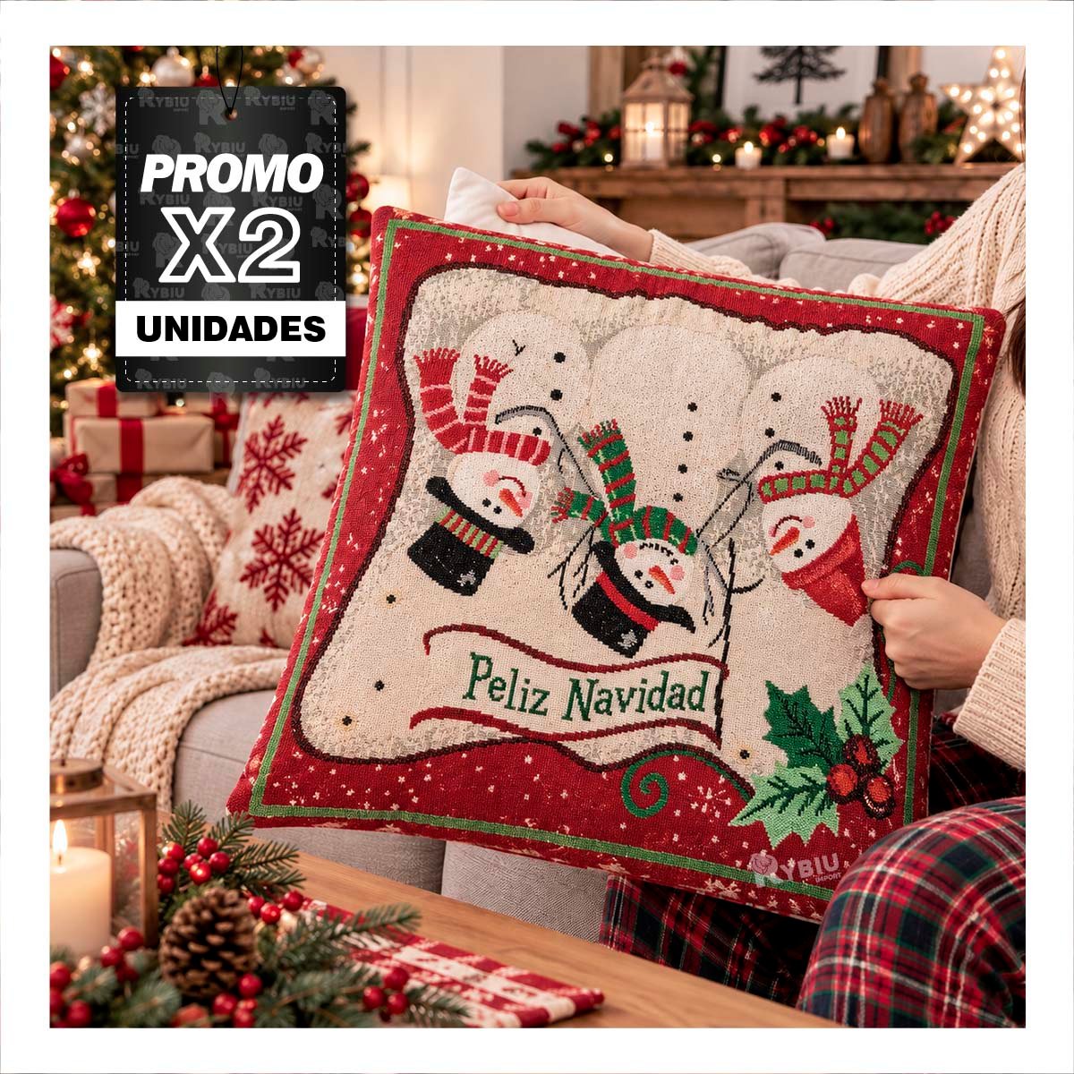 PACK2 PROTECTOR PARA COJIN NAVIDENO PARA DECORAR 45X45CM ROJO - 1