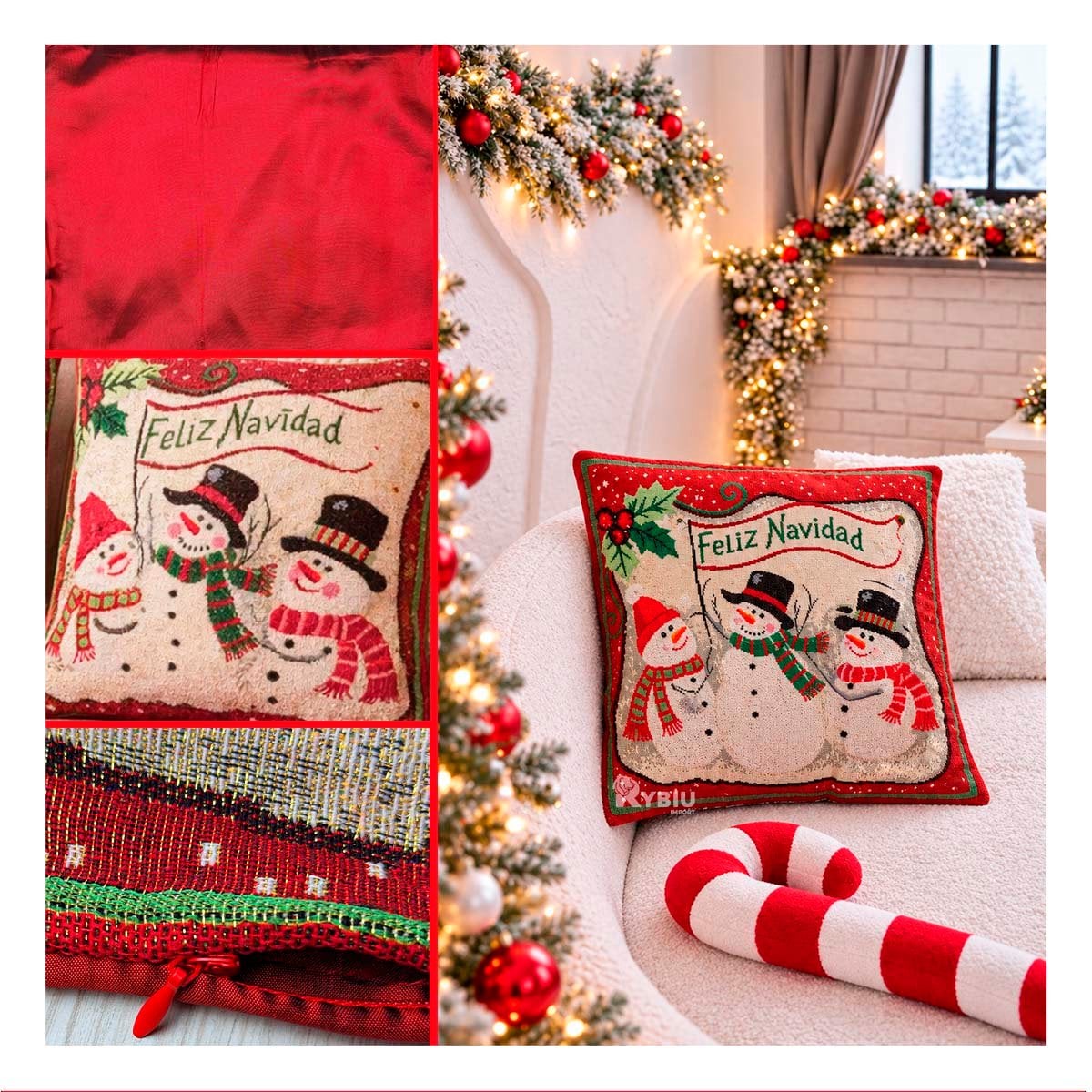 PACK2 PROTECTOR PARA COJIN NAVIDENO PARA DECORAR 45X45CM ROJO - 4