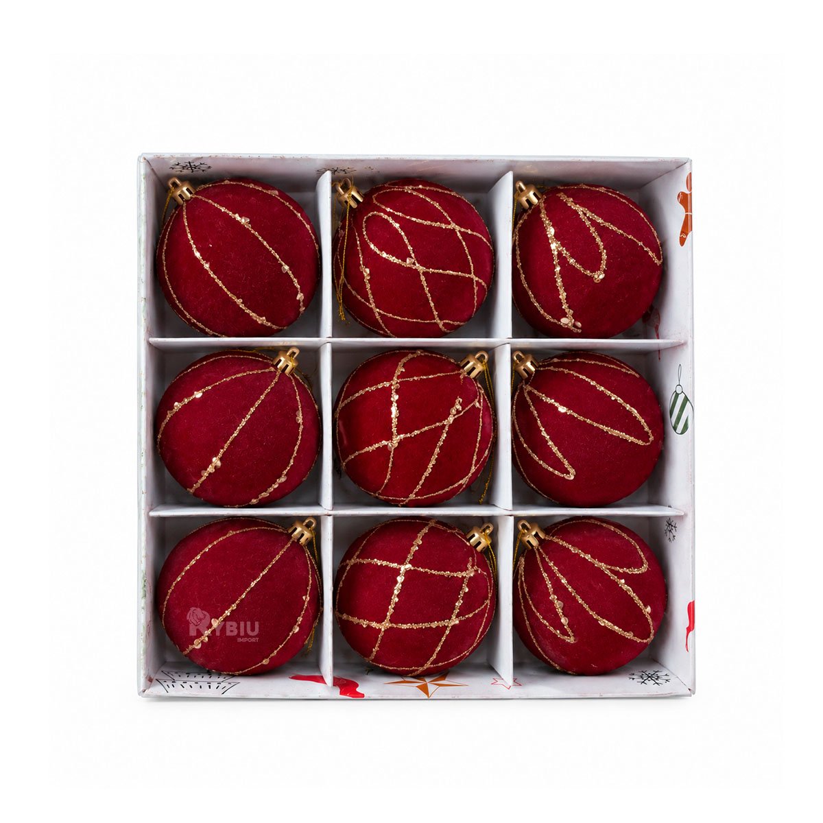 SET 9 ESFERAS DECORATIVAS PARA HOGAR 8CM BORGONA Y LIGAS REGALO - 1