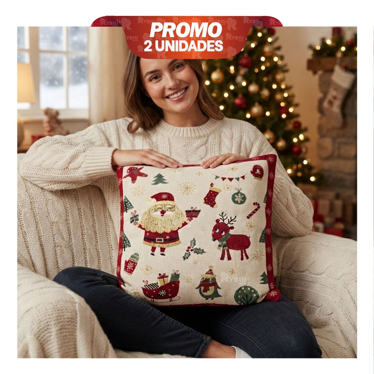 PACK2 ALMOHADA DE PAPA NOEL CON OBSEQUIOS BEIGE YREGALO STICKER - 1