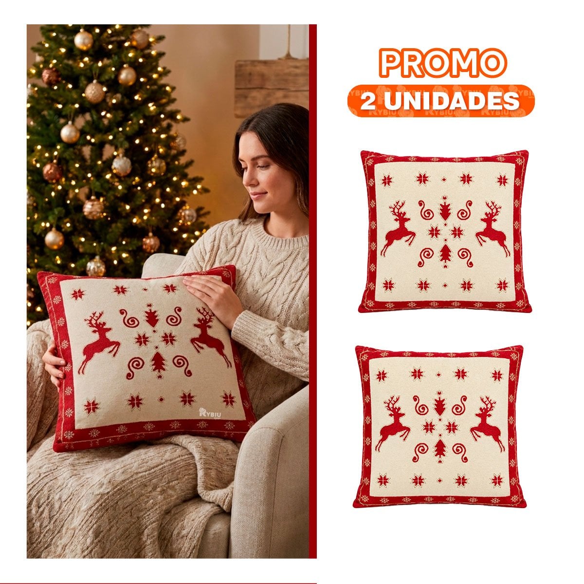 PACK2 ALMOHADA NAVIDENA PARA SOFA BEIGE YPAPEL REGALO - 1