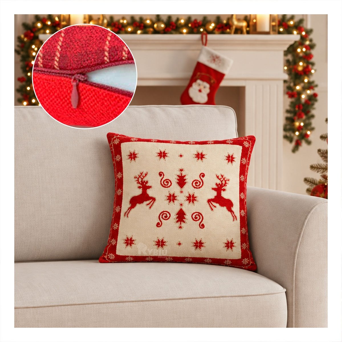 PACK2 ALMOHADA NAVIDENA PARA SOFA BEIGE YPAPEL REGALO - 3