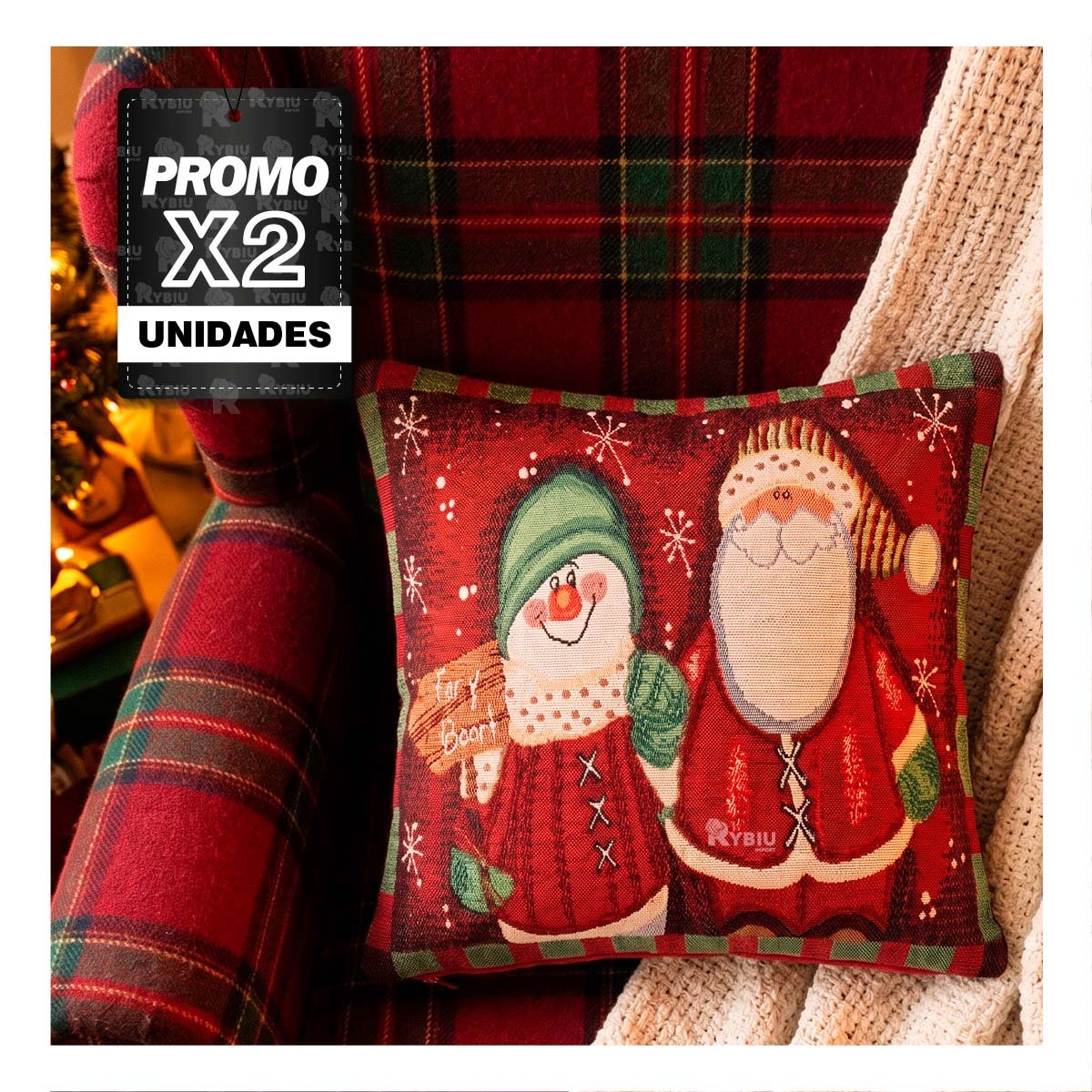 PACK2 PROTECTOR PARA COJIN NAVIDENO PARA DECORAR 45X45CM ROJO - 1