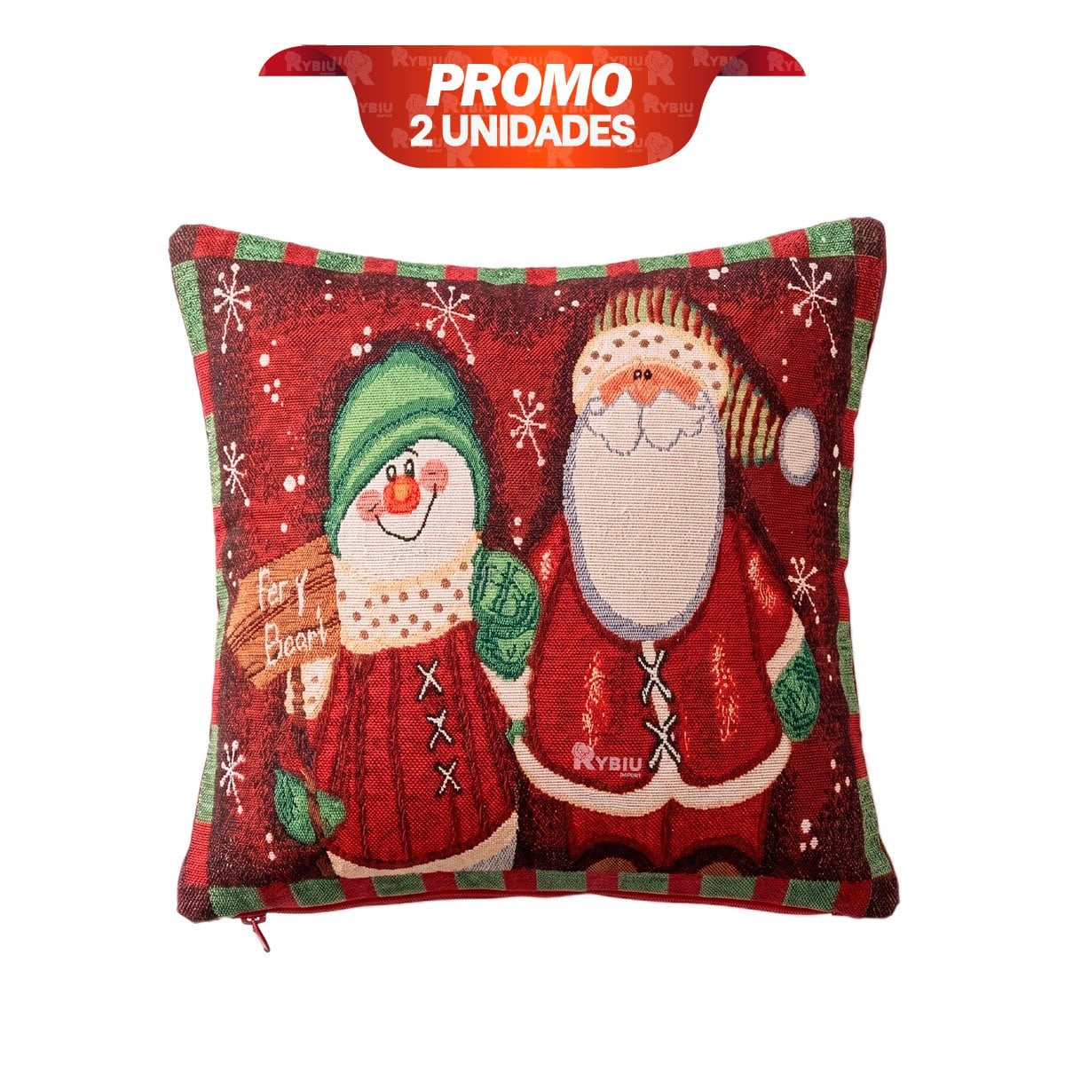 PACK2 PROTECTOR PARA COJIN CON CARTEL FESTIVO 45X45CM ROJO YREGALO STICKER - 1